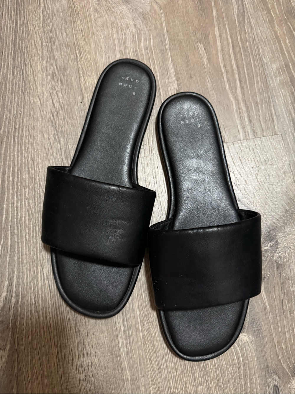 a new day Black Padded Wide-Strap Slide Sandals